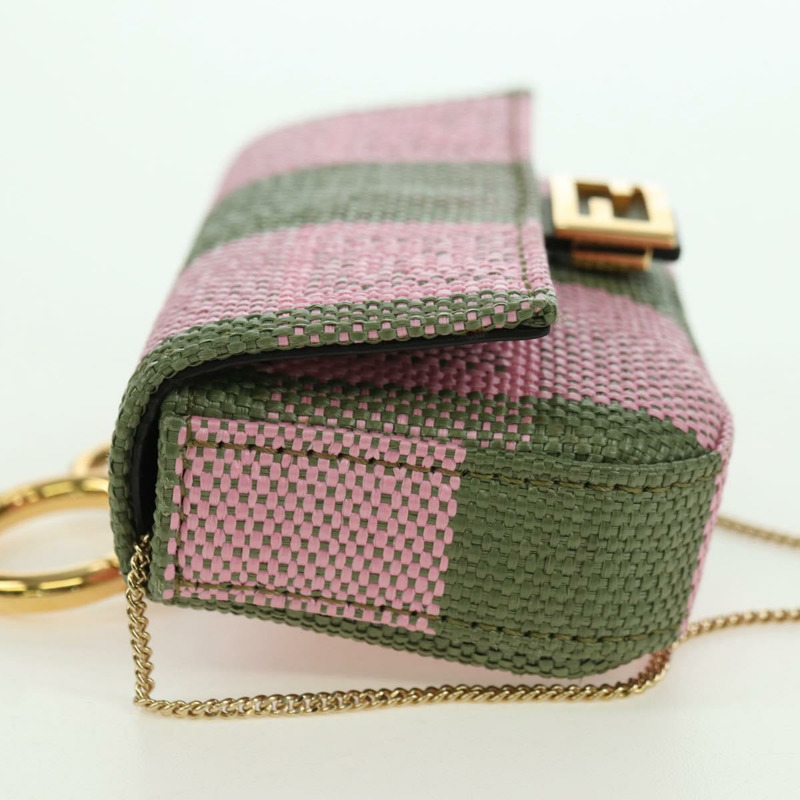 【日本直送】FENDI 鏈條肩包 Nano Baguette 帆布粉紅卡其色 正品 176756M-3