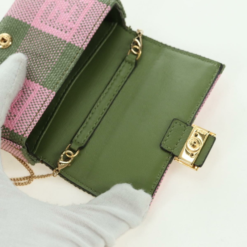 【日本直送】FENDI 鏈條肩包 Nano Baguette 帆布粉紅卡其色 正品 176756M-8