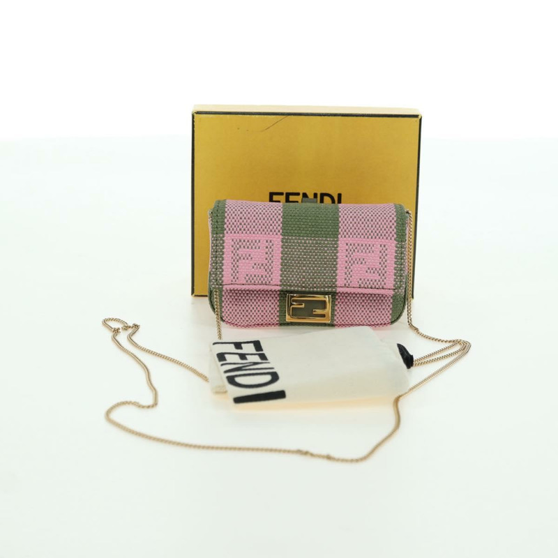【日本直送】FENDI 鏈條肩包 Nano Baguette 帆布粉紅卡其色 正品 176756M-11