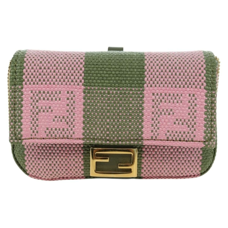 【日本直送】FENDI 鏈條肩包 Nano Baguette 帆布粉紅卡其色 正品 176756M-12