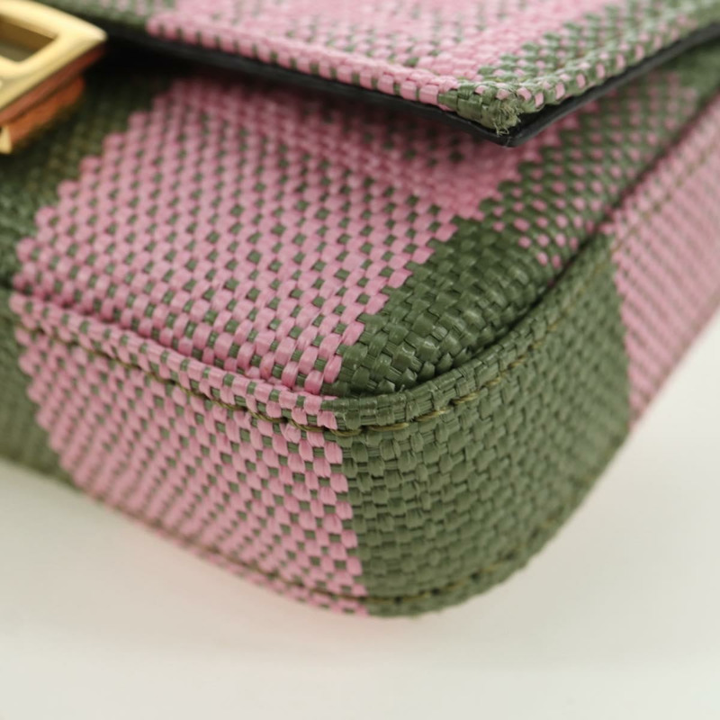 【日本直送】FENDI 鏈條肩包 Nano Baguette 帆布粉紅卡其色 正品 176756M-15