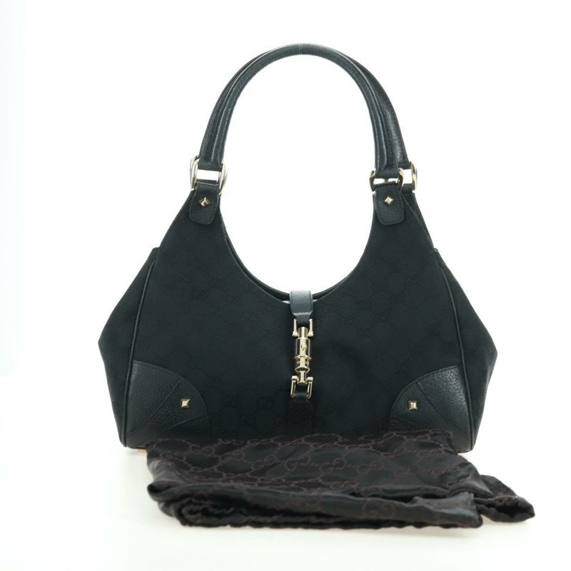 【日本直送】GUCCI GG帆布Jackie肩背包 黑色 金色 124407 正品 175128V-11