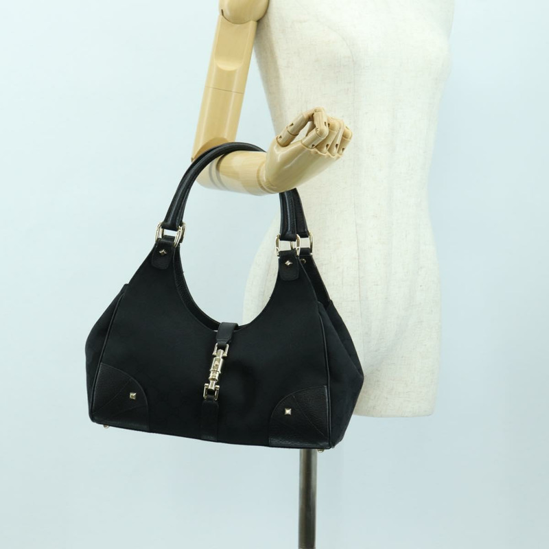 【日本直送】GUCCI GG帆布Jackie肩背包 黑色 金色 124407 正品 175128V-23