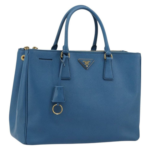 PRADA Galleria 手提包，Safiano 皮革，藍色，金色，正品，貨號 175915A