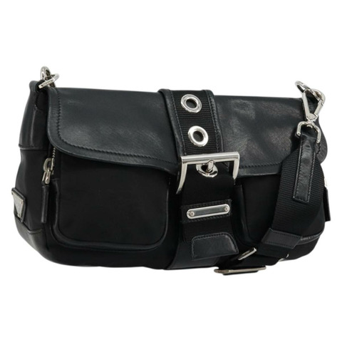 PRADA 單肩包 尼龍皮革 黑色 銀色 正品 175925A