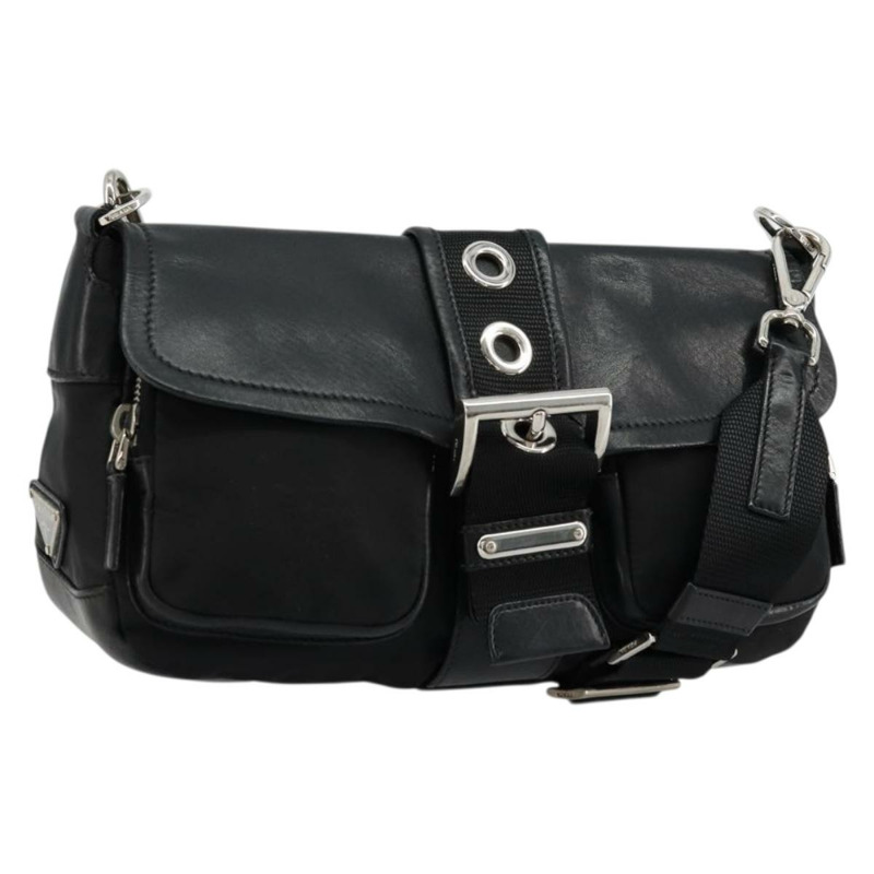 【日本直送】PRADA 單肩包 尼龍皮革 黑色 銀色 正品 175925A-0