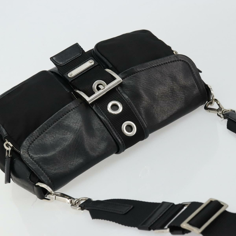 【日本直送】PRADA 單肩包 尼龍皮革 黑色 銀色 正品 175925A-5
