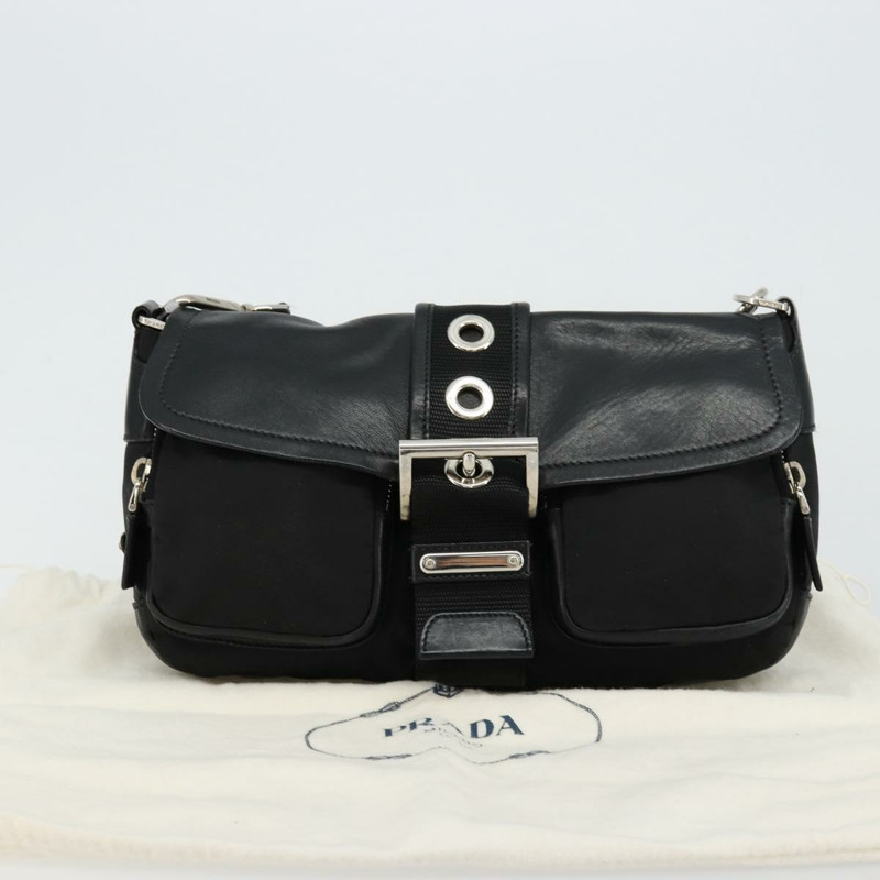 【日本直送】PRADA 單肩包 尼龍皮革 黑色 銀色 正品 175925A-11