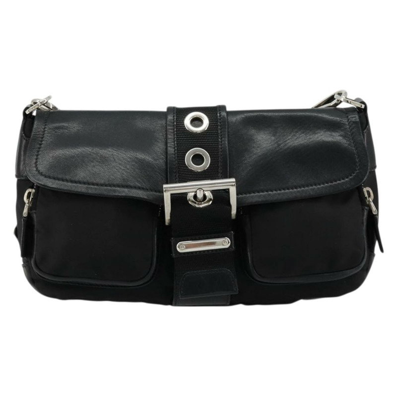 【日本直送】PRADA 單肩包 尼龍皮革 黑色 銀色 正品 175925A-12