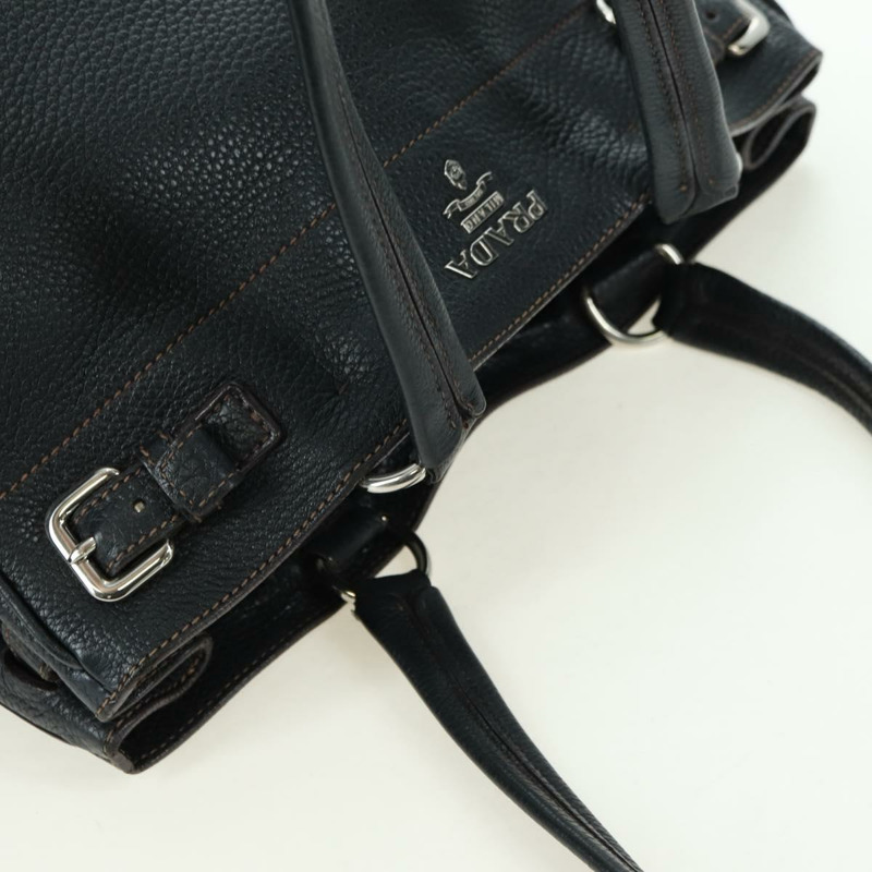 【日本直送】PRADA 托特包 皮革 黑色 銀色 正品 175913SAV-5