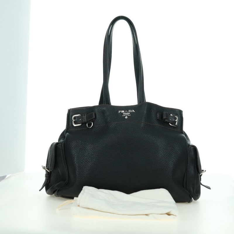 【日本直送】PRADA 托特包 皮革 黑色 銀色 正品 175913SAV-11