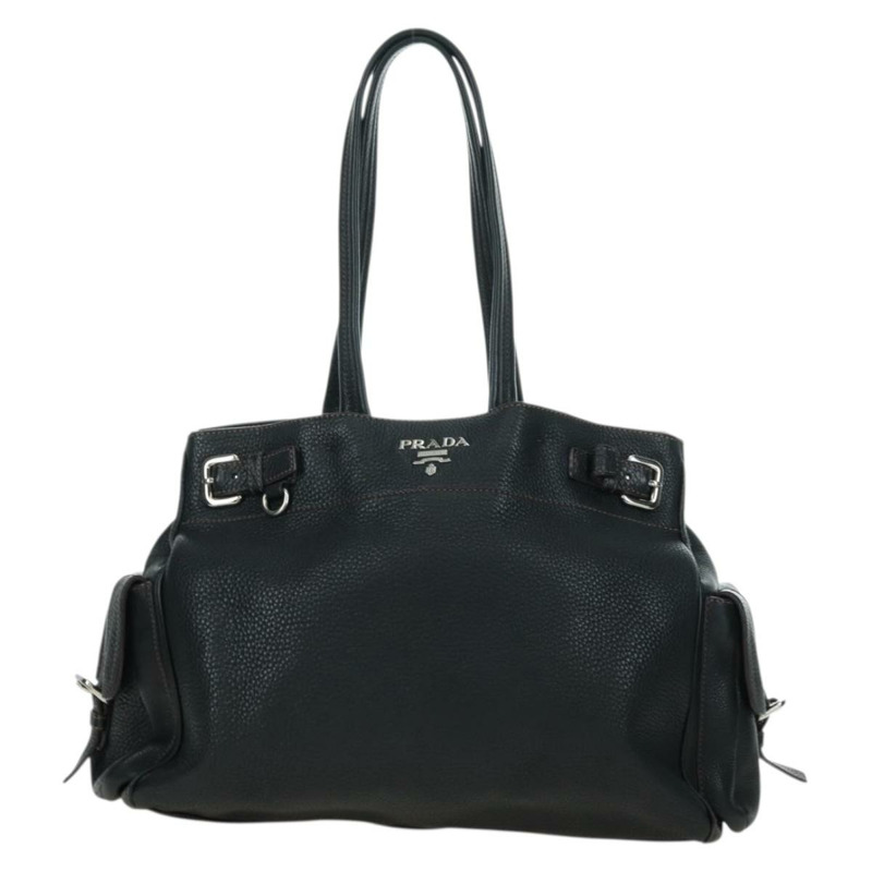【日本直送】PRADA 托特包 皮革 黑色 銀色 正品 175913SAV-12