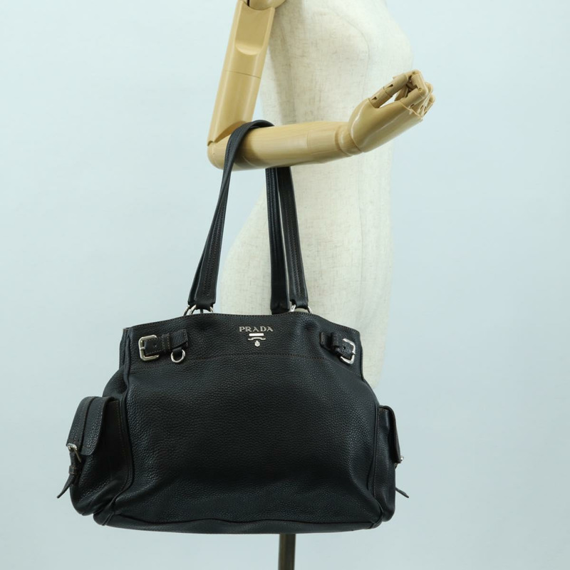 【日本直送】PRADA 托特包 皮革 黑色 銀色 正品 175913SAV-24