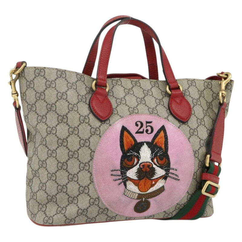 【日本直送】GUCCI GG Supreme 神秘貓手提包 PVC 兩用 米色 金色 473887 正品 175893A-0
