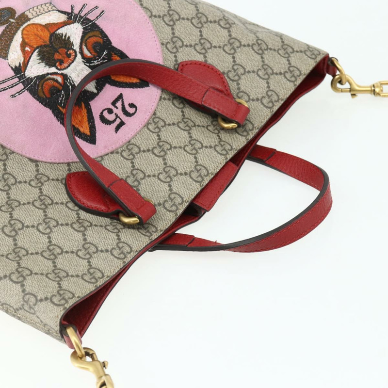【日本直送】GUCCI GG Supreme 神秘貓手提包 PVC 兩用 米色 金色 473887 正品 175893A-5