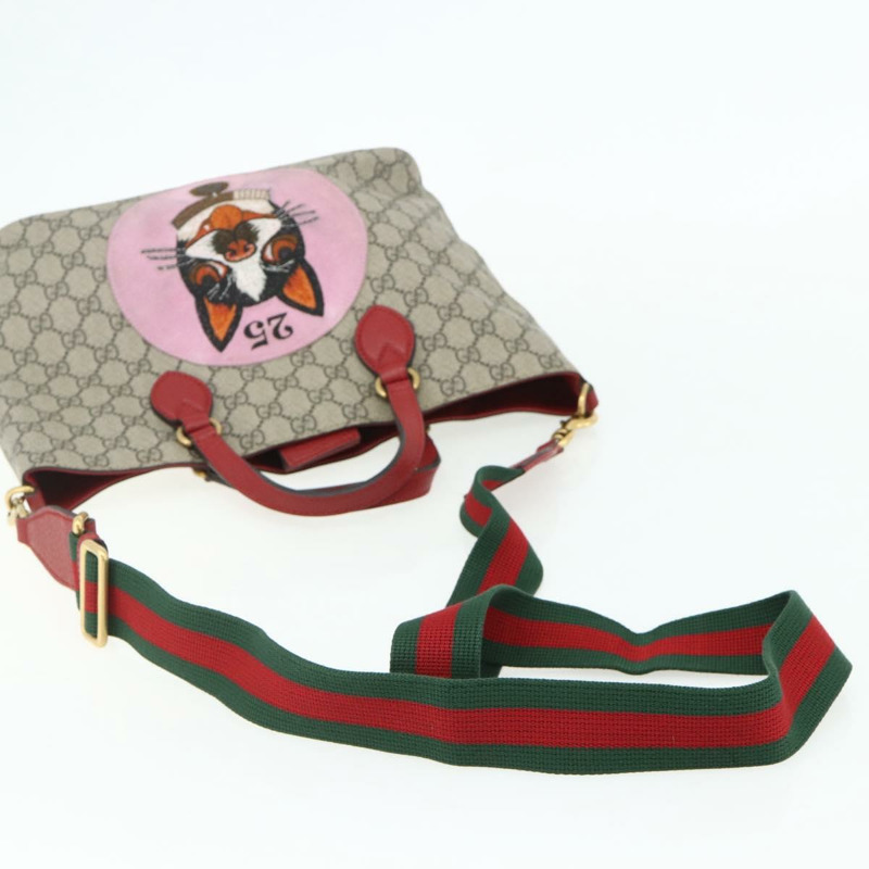 【日本直送】GUCCI GG Supreme 神秘貓手提包 PVC 兩用 米色 金色 473887 正品 175893A-7