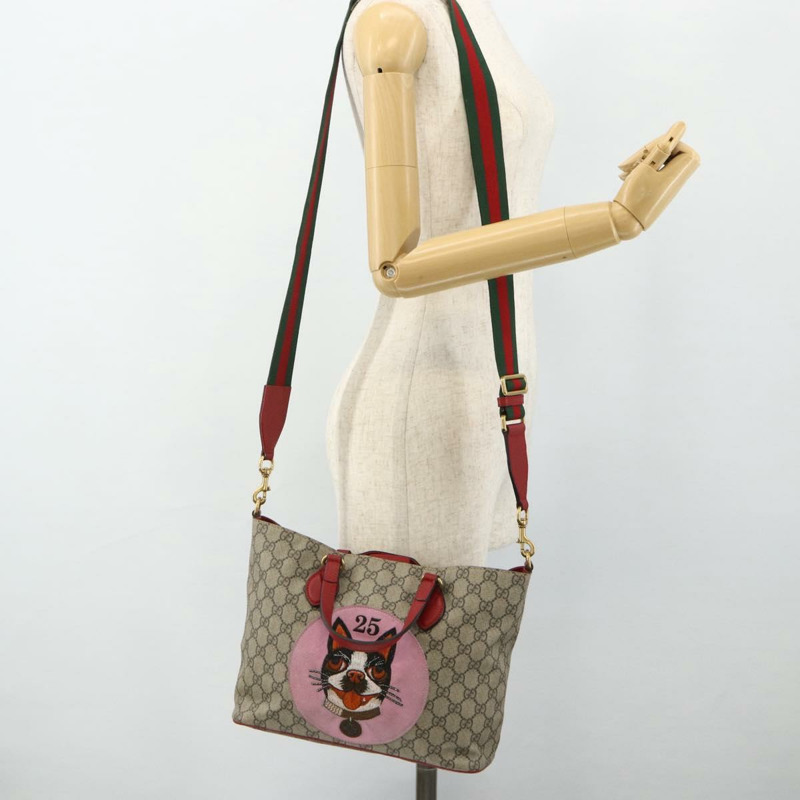 【日本直送】GUCCI GG Supreme 神秘貓手提包 PVC 兩用 米色 金色 473887 正品 175893A-23