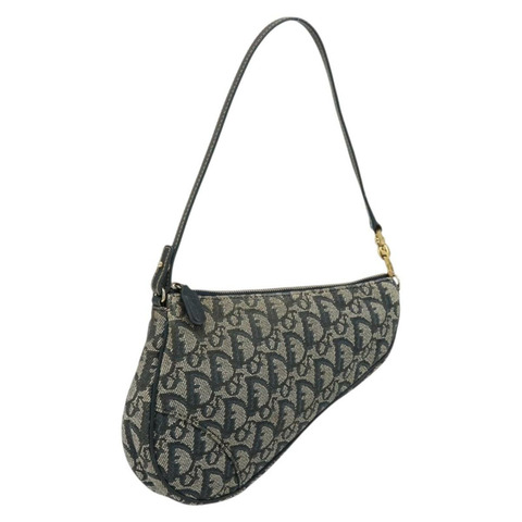 Christian Dior Trotter帆布馬鞍包 海軍藍 金色 正品 175907A