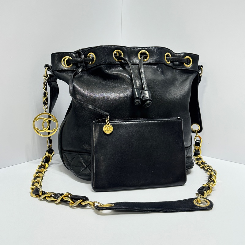 【極新🎁】 Chanel 黑金羊皮 水桶包 （專櫃223,000）-9