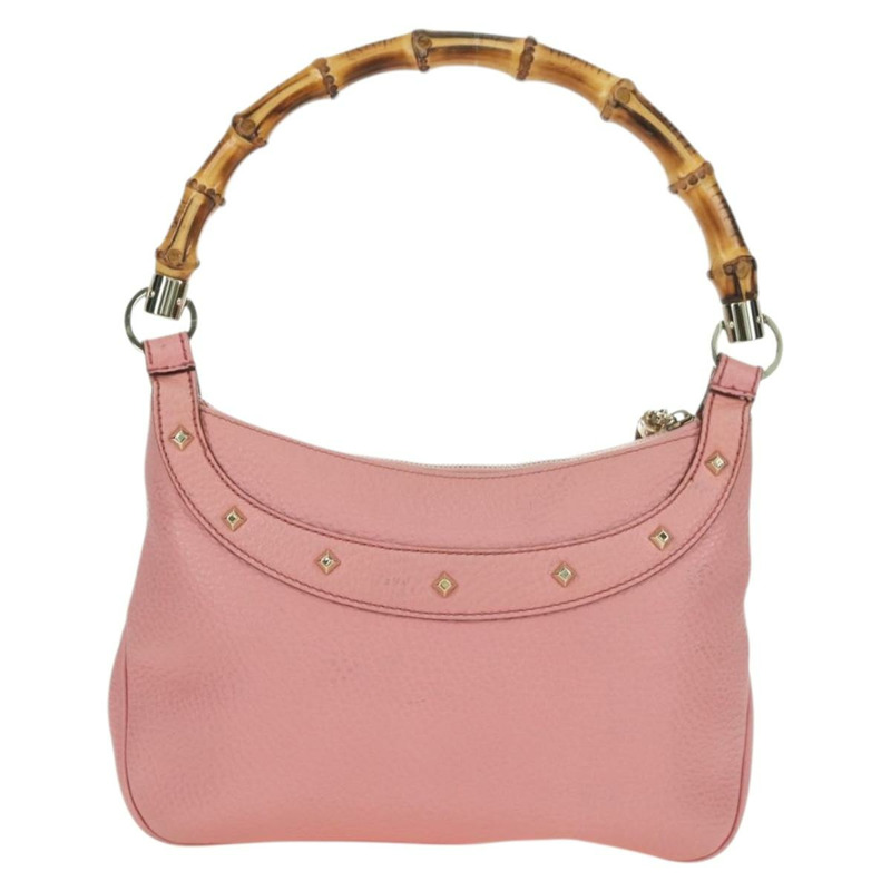 【日本直送】GUCCI 竹節鉚釘單肩包 皮革 粉金 137378 Auth am11450V-1