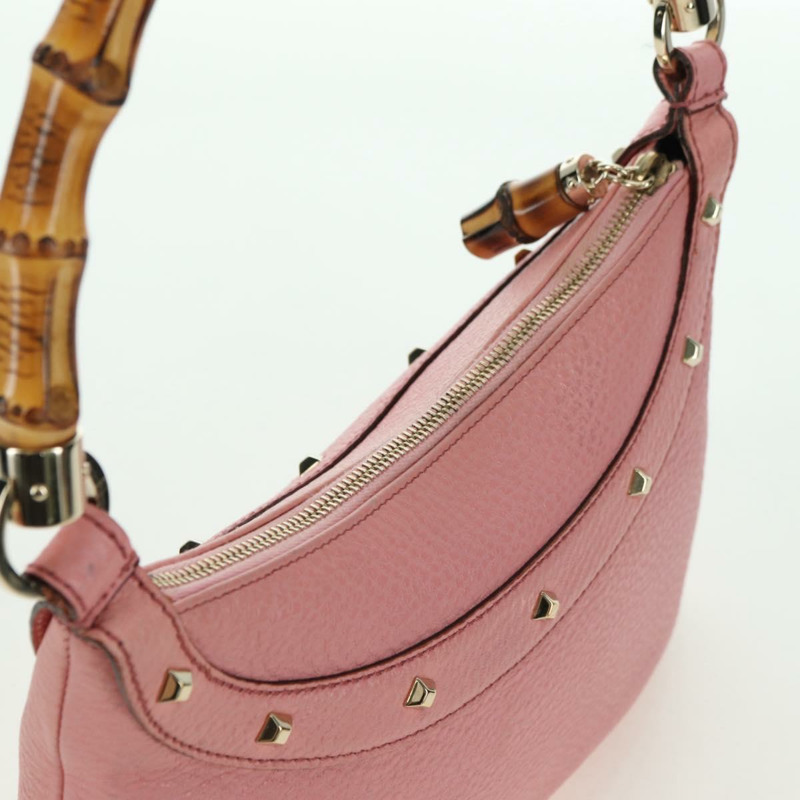【日本直送】GUCCI 竹節鉚釘單肩包 皮革 粉金 137378 Auth am11450V-7