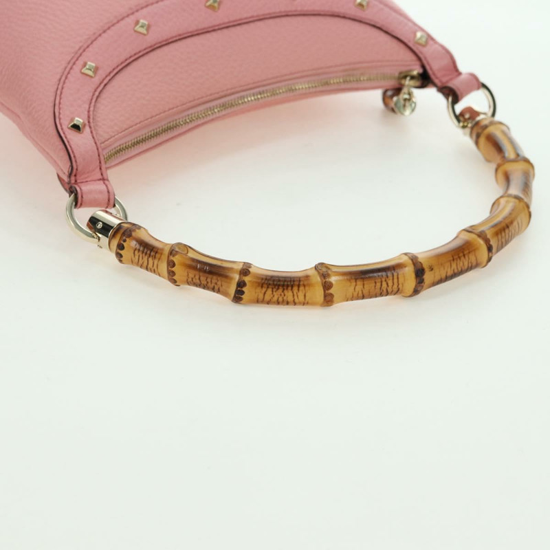 【日本直送】GUCCI 竹節鉚釘單肩包 皮革 粉金 137378 Auth am11450V-8