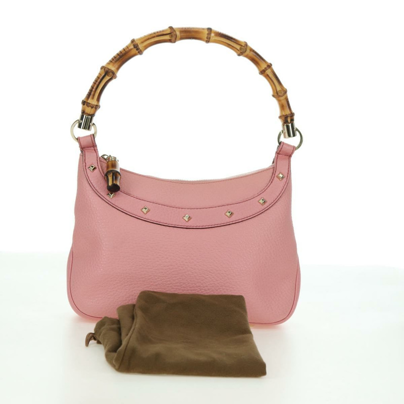【日本直送】GUCCI 竹節鉚釘單肩包 皮革 粉金 137378 Auth am11450V-11