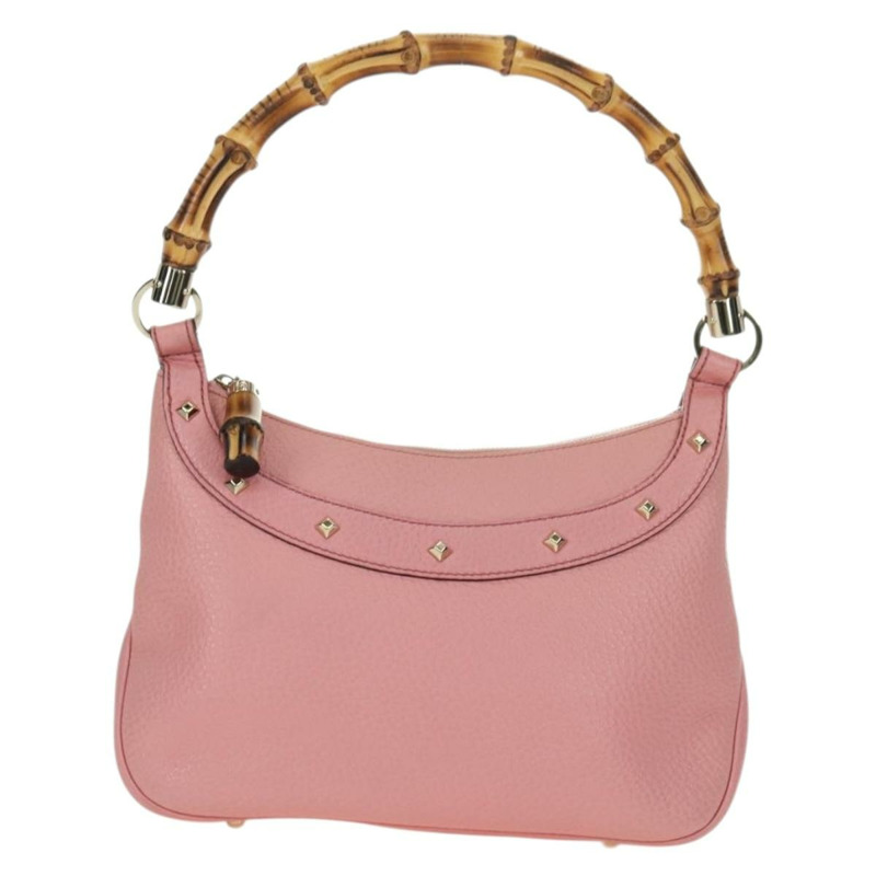【日本直送】GUCCI 竹節鉚釘單肩包 皮革 粉金 137378 Auth am11450V-12