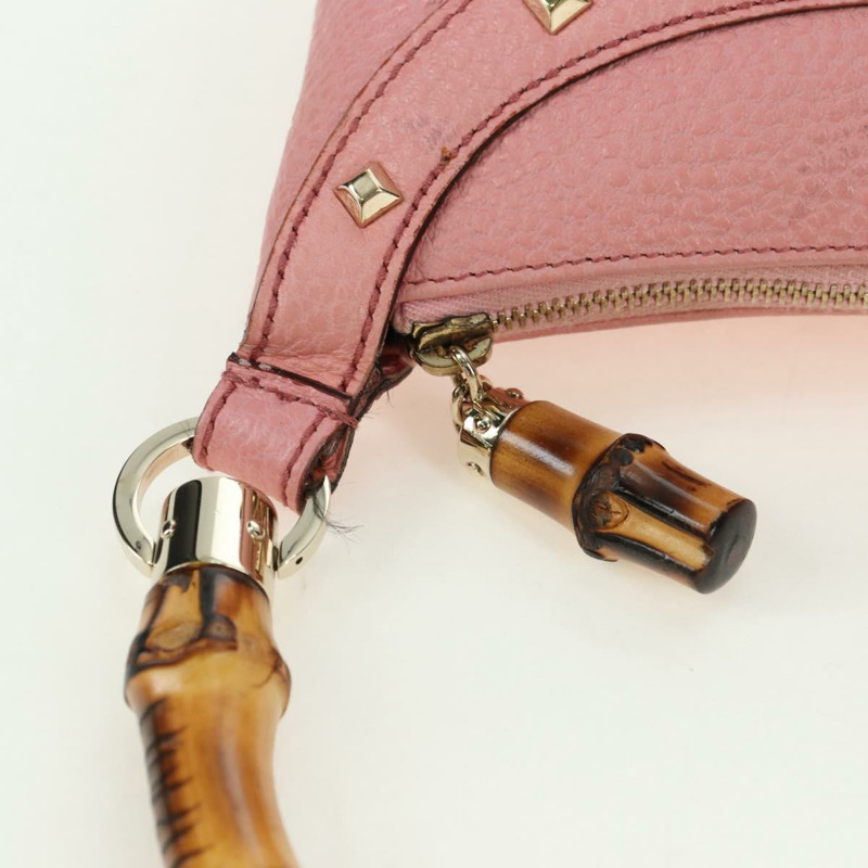 【日本直送】GUCCI 竹節鉚釘單肩包 皮革 粉金 137378 Auth am11450V-18