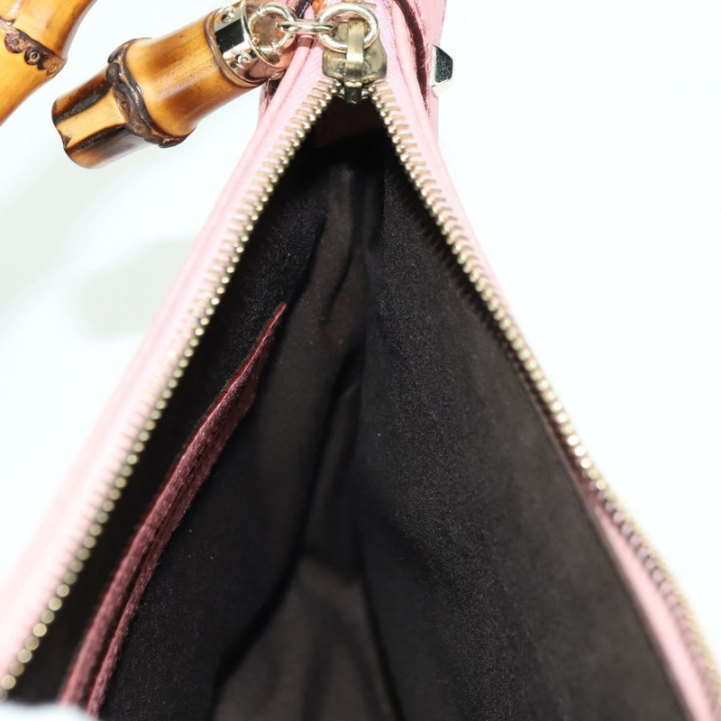【日本直送】GUCCI 竹節鉚釘單肩包 皮革 粉金 137378 Auth am11450V-21