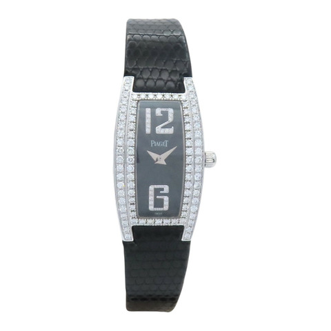 黑色錶盤 皮帶 18K白金 鑽框 Limelight 腕錶【Piaget 伯爵】 GOA27082