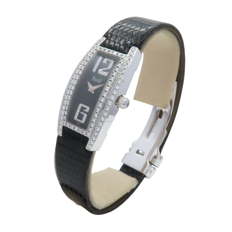 黑色錶盤 皮帶 18K白金 鑽框 Limelight 腕錶【Piaget 伯爵】 GOA27082-1