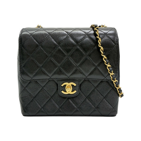黑色 菱格紋 牛皮 方形 翻蓋 肩背包【CHANEL 香奈兒】 AS3649