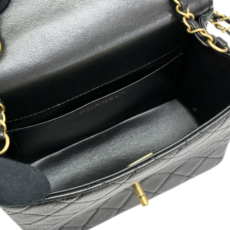 黑色 菱格紋 牛皮 方形 翻蓋 肩背包【CHANEL 香奈兒】 AS3649-3