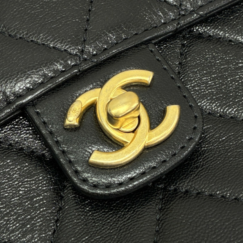 黑色 菱格紋 牛皮 方形 翻蓋 肩背包【CHANEL 香奈兒】 AS3649-6