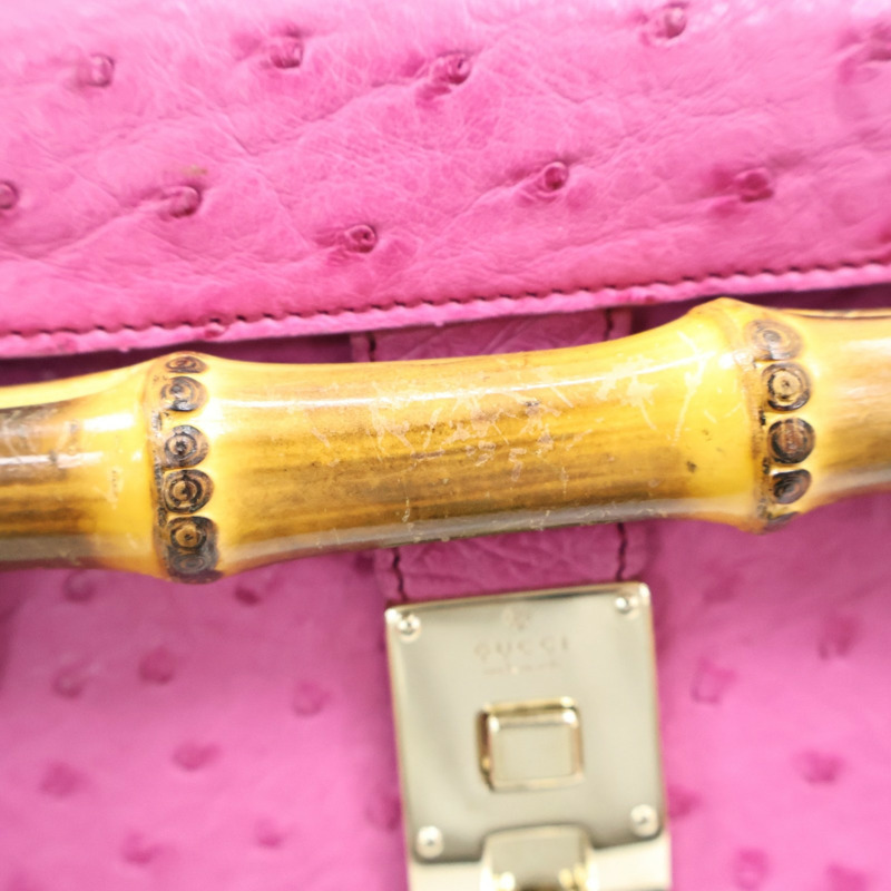 粉色 鴕鳥皮 Bamboo Bullet 手提包【GUCCI 古馳】 111713-9