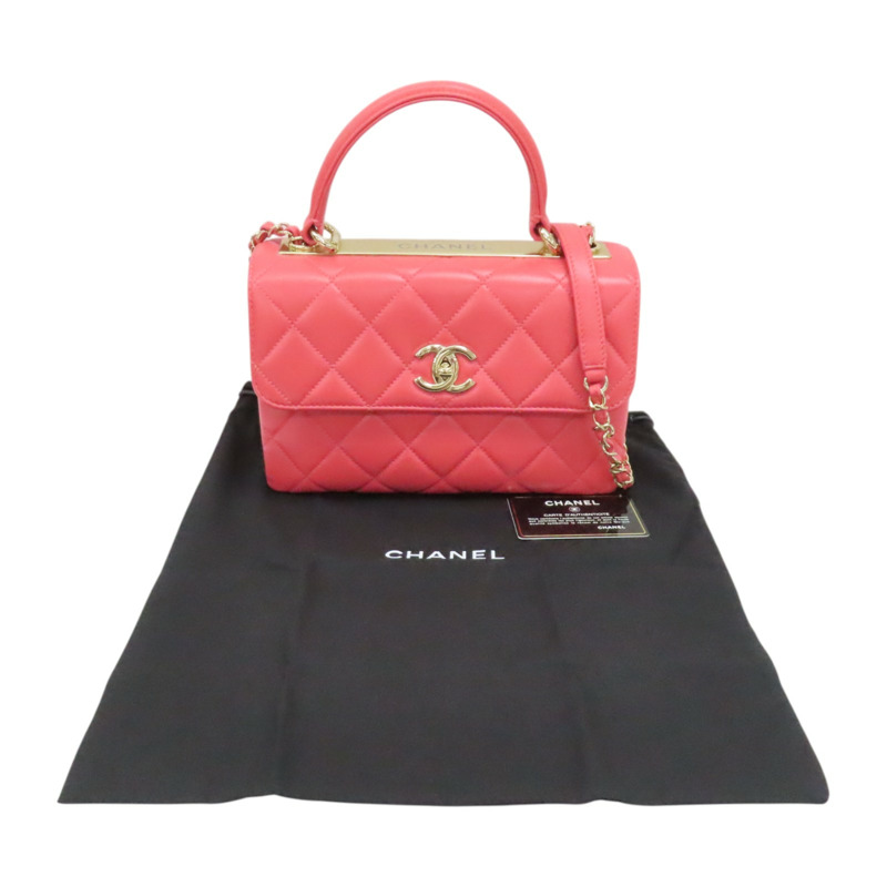 粉色 菱格紋 羊皮 Trendy CC 兩用包 金扣【CHANEL 香奈兒】 A92236-12