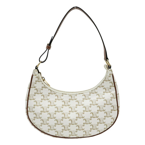 白色帆布 棕色牛皮 Ava 肩背包【CELINE 賽琳】 193952BZJ.01BC