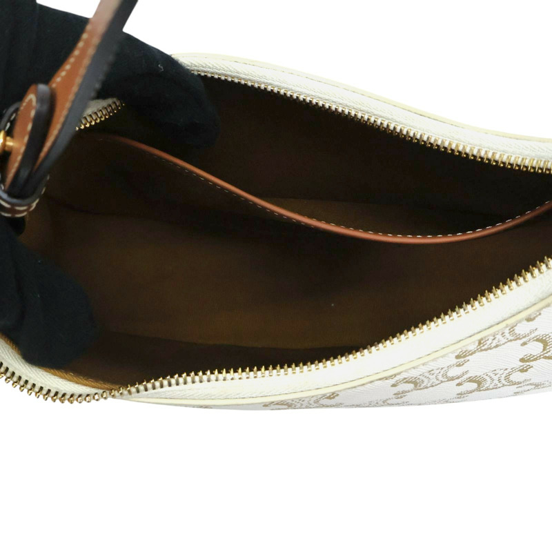 白色帆布 棕色牛皮 Ava 肩背包【CELINE 賽琳】 193952BZJ.01BC-2