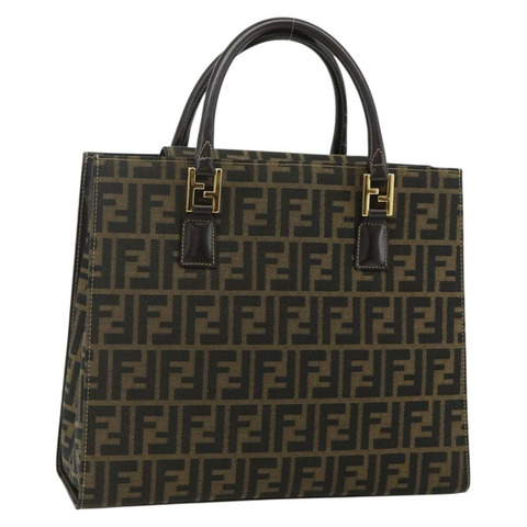 FENDI Zucca帆布手提包 黑色棕色 正品 177096A