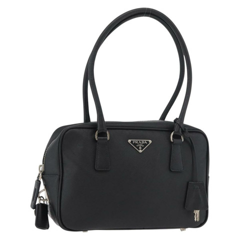 PRADA 手提包 Safiano 皮革 黑色 銀色 正品 ep14437A