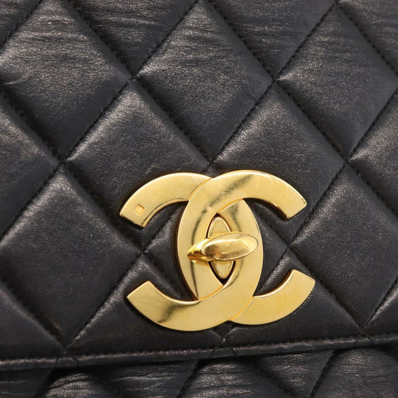 【日本直送】香奈兒 (CHANEL) 絎縫鏈條肩背包，羊皮材質，黑色，金色雙C標誌，正品編號 175090SAV-17