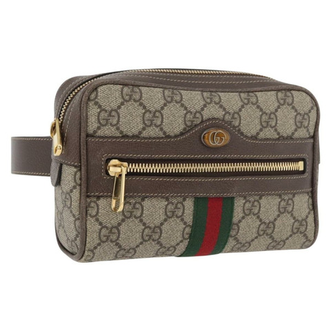 GUCCI GG Supreme Web Sherry Line 腰包 PVC 米色 金色 517076 正品 175059SAM