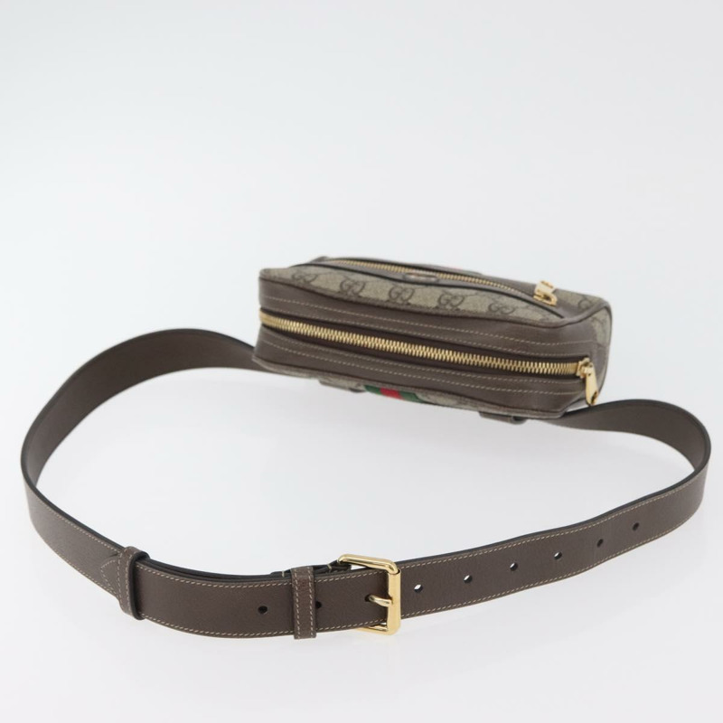 【日本直送】GUCCI GG Supreme Web Sherry Line 腰包 PVC 米色 金色 517076 正品 175059SAM-6