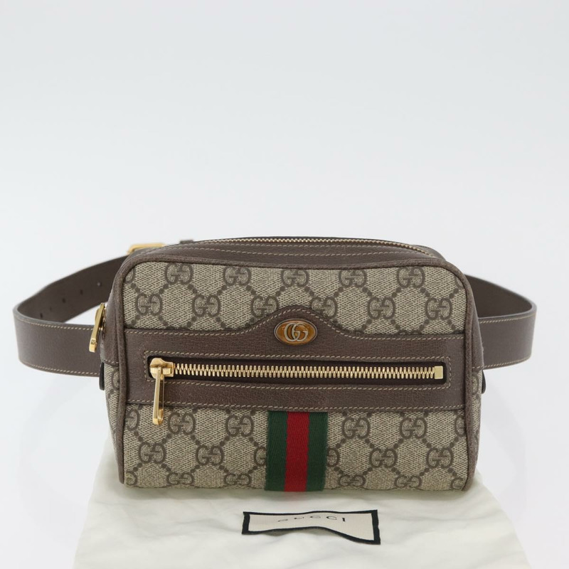 【日本直送】GUCCI GG Supreme Web Sherry Line 腰包 PVC 米色 金色 517076 正品 175059SAM-11
