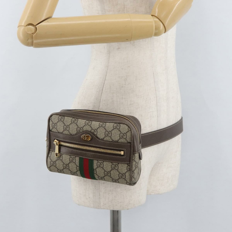 【日本直送】GUCCI GG Supreme Web Sherry Line 腰包 PVC 米色 金色 517076 正品 175059SAM-24