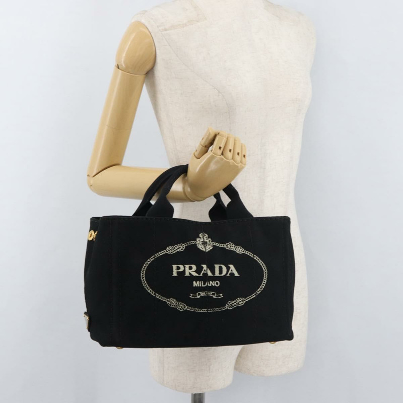 【日本直送】PRADA Canapa PM 手袋 帆布 黑色 金色 正品 175050SAM-21