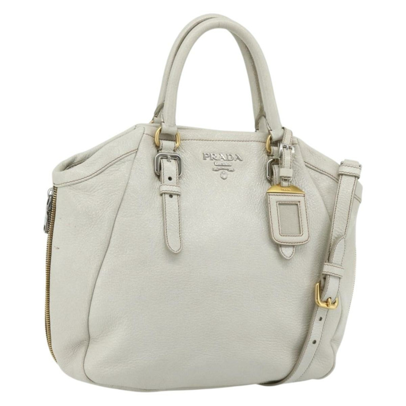 【日本直送】PRADA 手提包 皮革 兩用 白色 金 銀色 正品 175061A-0
