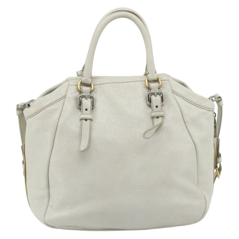 【日本直送】PRADA 手提包 皮革 兩用 白色 金 銀色 正品 175061A-1