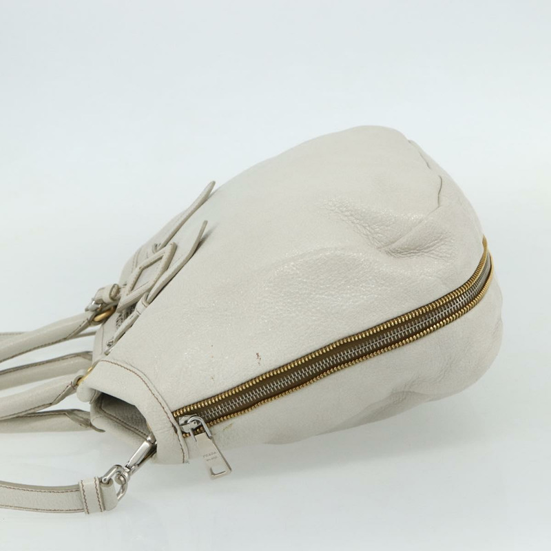 【日本直送】PRADA 手提包 皮革 兩用 白色 金 銀色 正品 175061A-2
